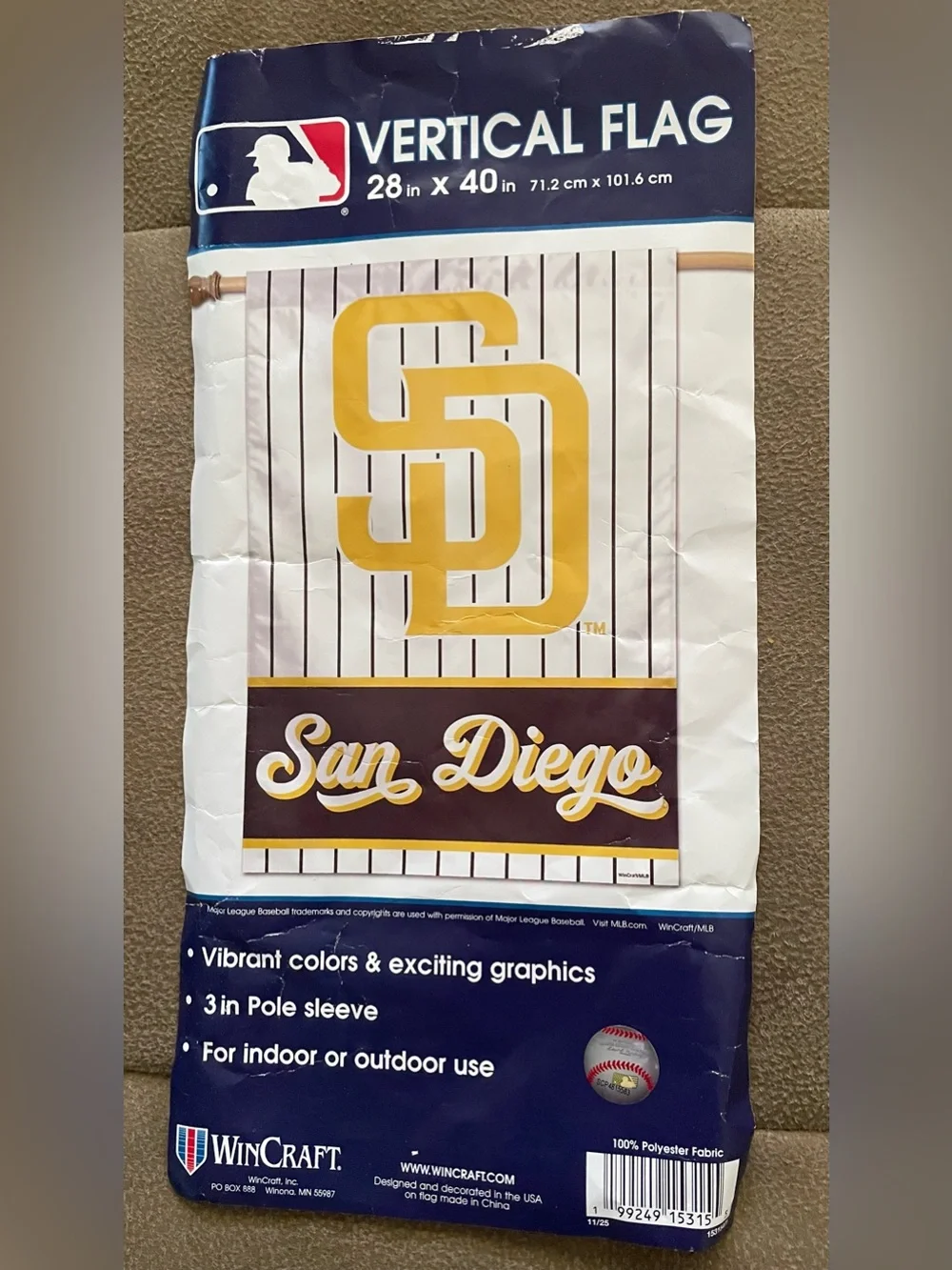 San Diego Padres Wincraft White, Gold and Brown San Diego Logo Flag NIP